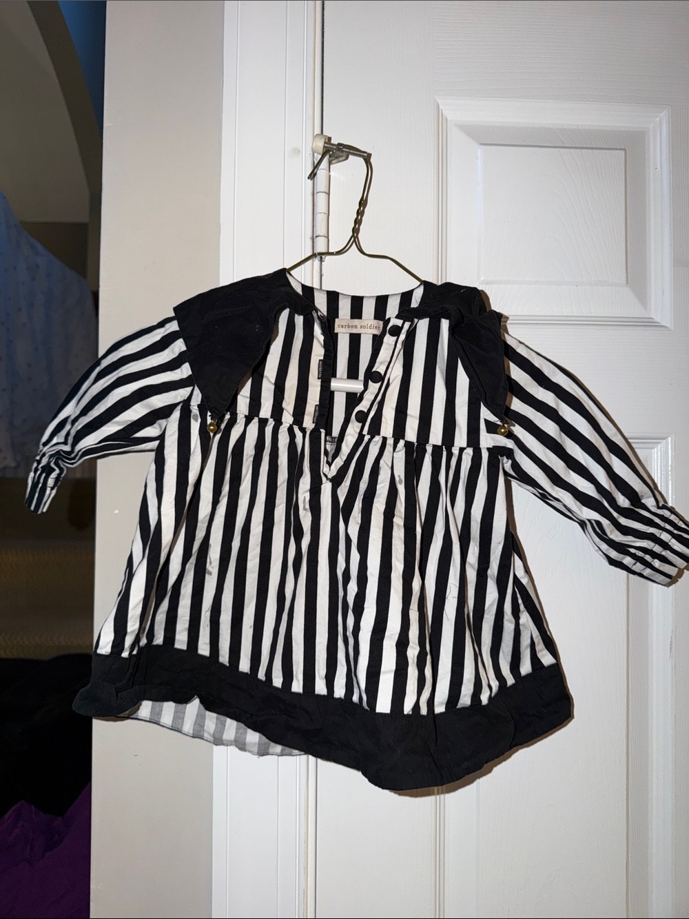 CARBON SOLDIER Kids Black & White Striped Long-Sleeve Top